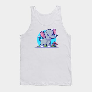 Cute Elephant Smiling Cartoon Vector Icon Illustration Tank Top